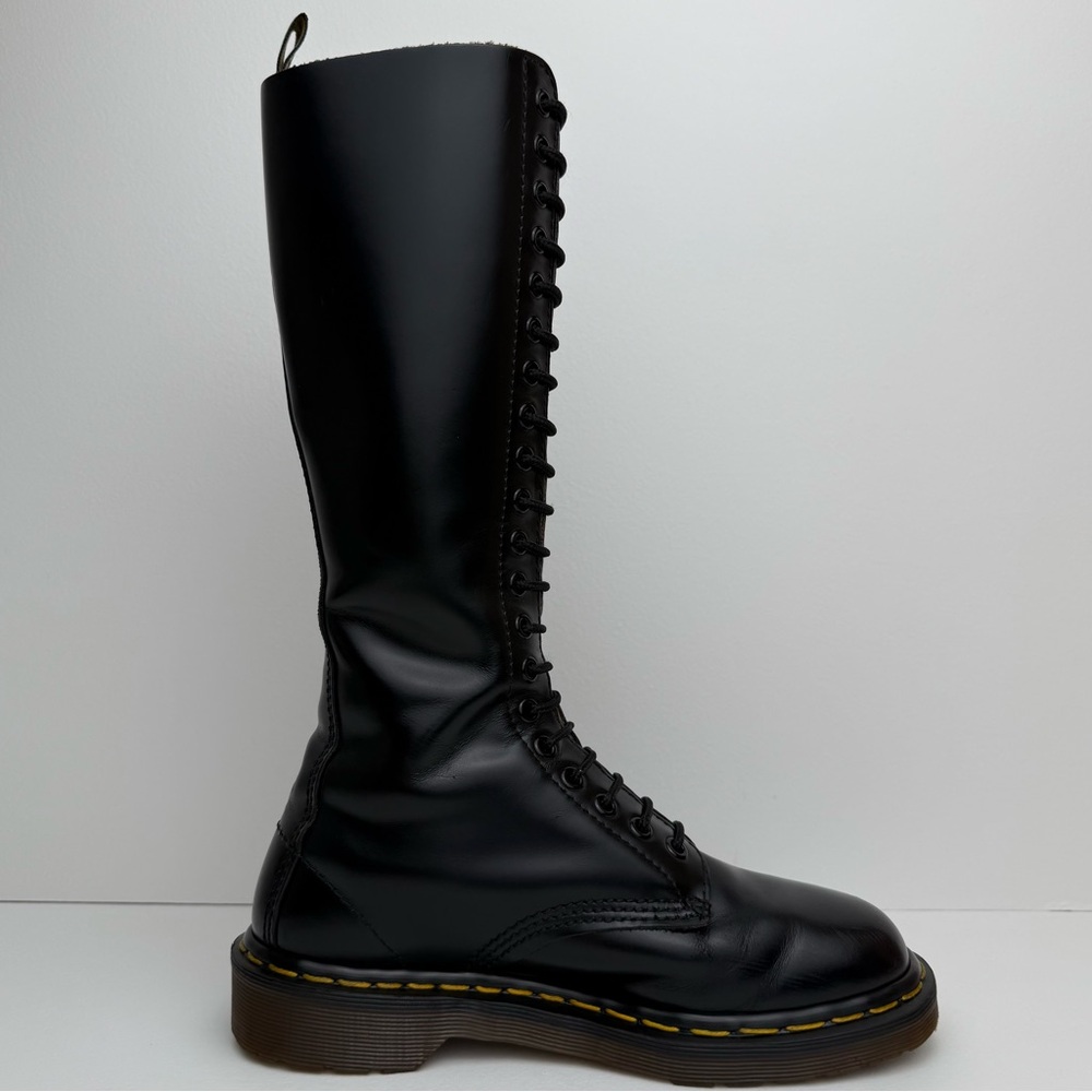 Vintage Dr. Martens MIE Black Smooth Leather Tall 20 Eye Boots UK 5 - Picture 4 of 16